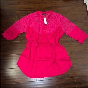 Pink loose blouse kurta Indian style waist tie top shirt